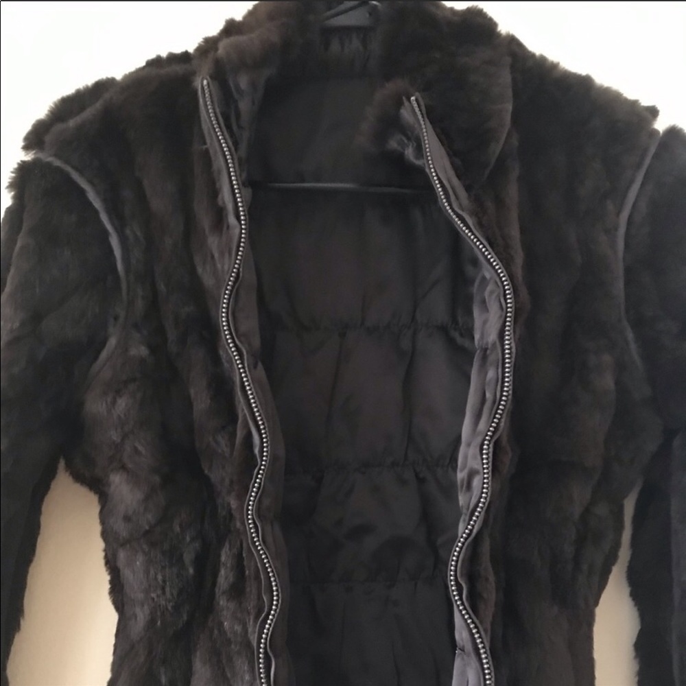 June chocolate brown reversible rabbit fur jacket